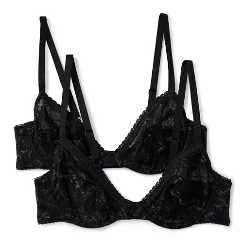 Amazon Essentials Women's Plunging Underwire Strapless Elastic Lace Detail Bra
