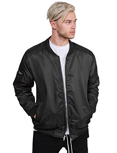 Classic Basic Style Zip Up Closure Bomber Jacket Black 5XL