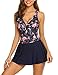 Hotouch Swimwear Women's One Piece Swimsuit Swim Dress Cover Up Backless Monokini Bathsuit Bikini S-3XL (L, Navy/Flamingo)