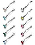 FUNRUN 10PCS 20G Stainless Steel Body Jewelry Piercing Nose Rings Studs Pins Crystal Piercing Set