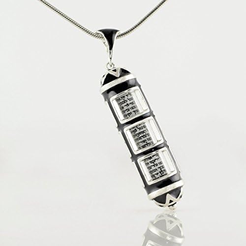 Mezuzah Necklace, Judaica Jewelry Pendant , Jewish Kabbalah Pendant The View, Sterling Silver Black Enamel Jewish Gift for Him/ Her, Judaica for Men, Judaica Silver Necklace