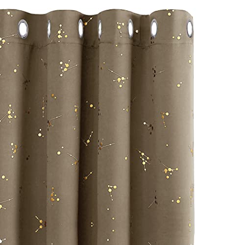 Deconovo Blackout Eyelet Curtains, Home Decorative Gold Constellation Printed Curtains, Thermal Insulated Curtains for Boys Bedroom, 46 x 72 Inch(Width x Length), Taupe, 2 panels