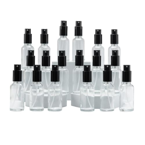YIZHAO Transparent Sprühflasche Glas 30ml, Sprühflasche Klein Glas mit [Zerstäuber], für Ätherisches Öle,Kosmetik, Apotheker, Reinigung,Aromatherapie,