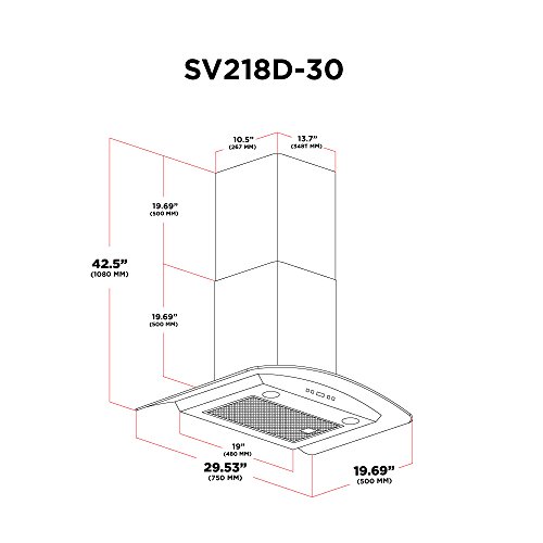 CAVALIERE 30" Wall Mounted Stainless Steel/Glass Kitchen Range Hood 900 CFM SV218D-30