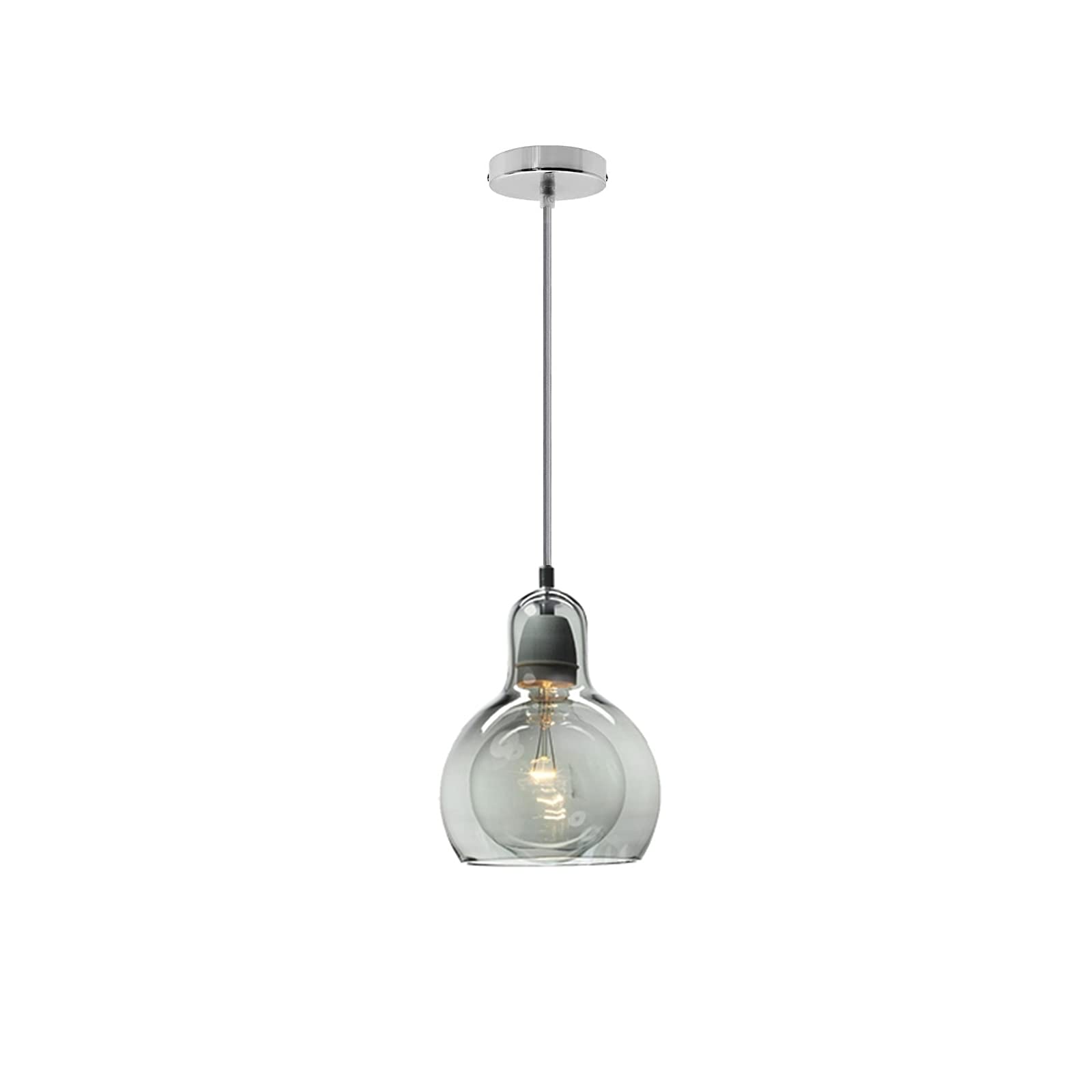 LFsem Mini Glass Globe Pendant Lighting Fixtures Vintage Grey Glass Pendant Hanging Lamp (Grey,11cm)