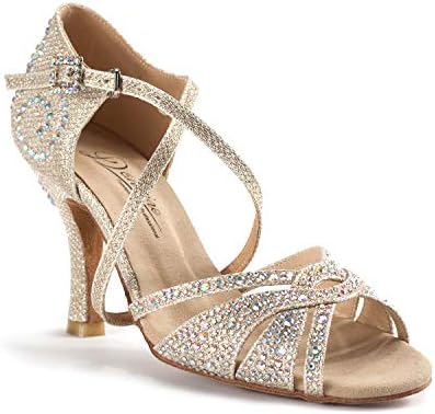 Starry Professional Ballroom Latin Salsa Social Wedding Dance Shoes,Double-Layer Heel Tip,8.5cm/3.3" Heel