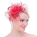 Fascinators Sinamay Hats for Women for Tea Party Kentucky Derby Wedding Cocktail Mesh Feathers Hair Clip Red