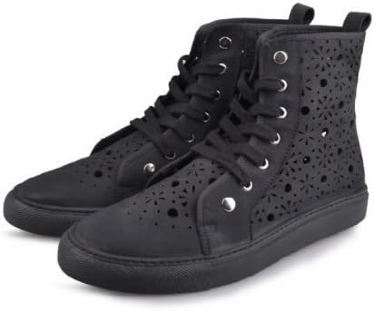 Amazon セレブシューズ メンズ 本革 牛皮 モードパンチングレザーハイカットスニーカー ハイデザイン オシャレ 黒灰茶 ブラック 靴くつ セレブレザー スニーカー