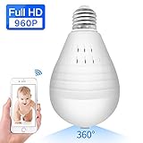ABAI 360 Degree Fisheye Lens Panoramic VR Bulb LED Light Camera Hidden Wifi Wireless IP Camera For Home Security System Android IOS APP White