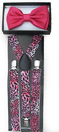 Unisex Fashion Adults Teens Teenagers Purple Adjustable All Polyester Silk Bow Tie and Matching Adult Teens Teenagers Purple Leopard Animal Print Design Adjustable Suspenders Combo-new in Factory Pkg!