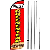 4LessCo PHILLY CHEESESTEAK - Windless Swooper Flag Feather Banner Sign 15 ft Tall Kit rq-h
