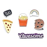 Onnea Enamel French Fries Pizza Rainbow Letters Cookie Metal Pin Badge for T-shirt/Hat/Jean/Jacket(Cake/rainbow pins)