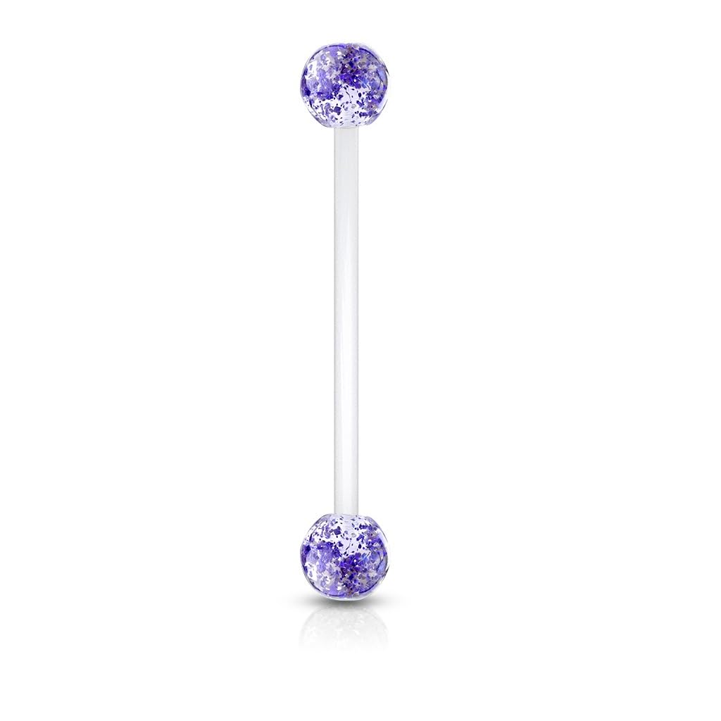 PiercedOff Bioflex 1.6mm Retainer with 6mm Blue Glitter Balls - Bar Length 25mm
