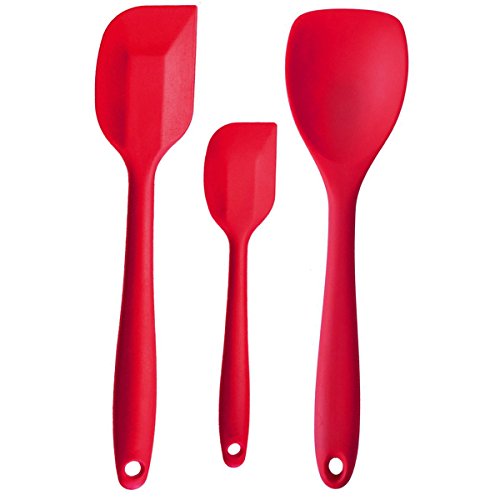 Silicone Spatulas Set Of 3- 480ºF Heat-Resistant Spatula - Seamless Design - Pro-Grade Non-Stick Silicone Rubber With Reinforced Stainless Steel Echnology (Red)