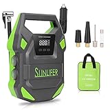 Sunlifer Car Tire Inflator, Portable Air Compressor Pump, 12V Auto Tire Pump with Upgraded Bright LED Light, 150 Psi Digital Pressure Gauge and Carry Handle for Car, Motorcycle, Bike and Others