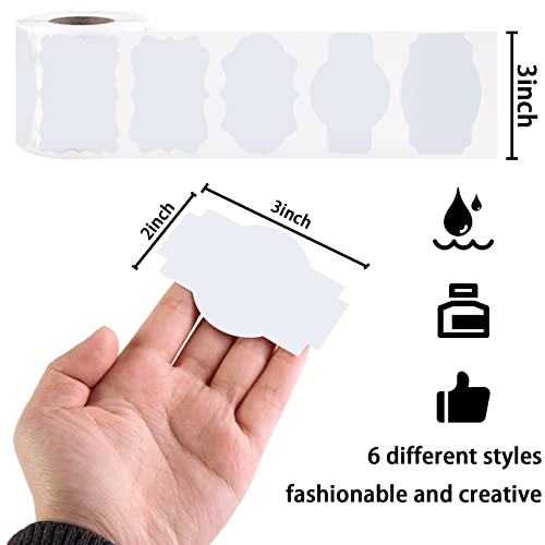 Koogel White Stickers Labels, 510PCS Jar Gift Stickers 2 x 3 Inch Fancy Shape Blank Tags for Food Jar Canning Holiday Gift Essential Oil Bottles