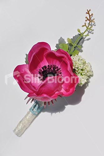 Real Touch Fuchsia Pink Anemone Poppy Grooms Wedding Buttonhole