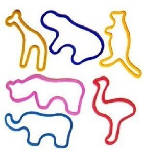 Zoo Animals Silicone Original Silly Bandz Rubber Band Bracelets Party Favors - 6 Packs with 24 Bands in Each Pack (144 Wristbands Total)
