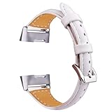 Oitom Slim Leather Bands Compatible Fitbit Charge 3 /Charge 3 SE Band Women Men Small Large,Slim Fashion Design Premium Leather Replacement Band Wrist Accessories Straps(White)