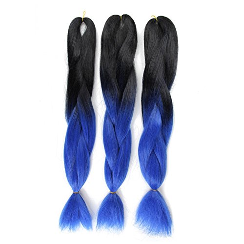 Ombre Jumbo Braid Hair Extension High Temperature Fiber 3pcs/Lot 100g/pc for Twist Braiding Hair(Black to Blue)