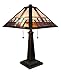 Amora Vintage Tiffany Table Lamp - Geometric Mission Style Table Night Light - Blue White Brown Glass Nightstand Lamp - 23” Tall Stained Glass Lamp