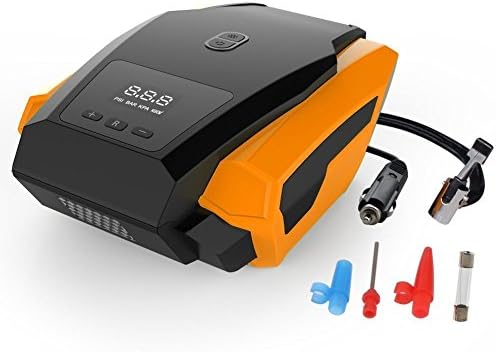Jaroky Portable Tire Inflator Pump, 12V 150 PSI Auto Digital Emergency Air Compressor Pump with LED Light for Cars, Bicycles, Cushions, Hovercrafts, Motorbikes, etc.