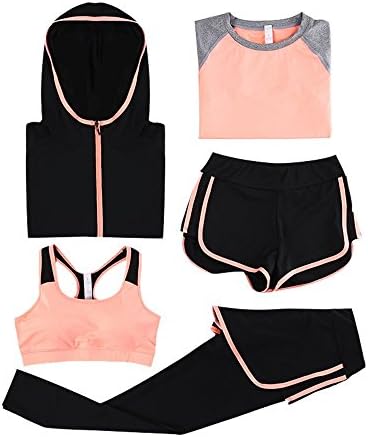 VANSYDICAL Women's Yoga Suit, 4 Piece Running Jogging Tracksuit Gym Fitness Outfit Workout Sweatsuit Activewear Set for Women/Girls