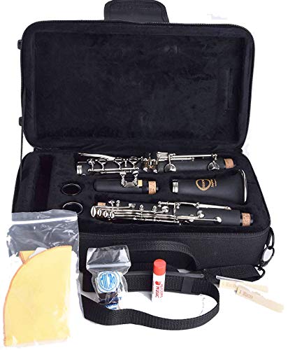 Herche Superior Bb Clarinet M2 - Best for Students - Durable Nickel-Plated Keys - All Clarinet Accessories Included: Plush Lined Case, Treated Pads, Cork Grease, Clarinet Swabs and #2 Rico Reeds