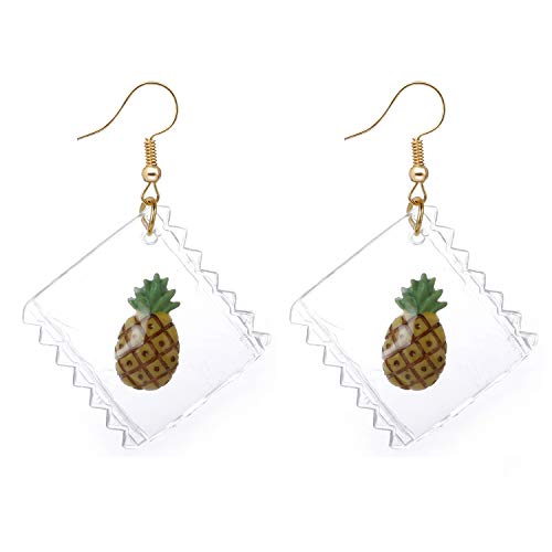 12 Pairs Mixed Wholesale Funny Earrings Set Candy Bag with Fruit Design Creative Earrings Fun Crafty Dangle Earring Funky Cute Hook Earrings Sweet Girls Pineapple Goldfish earrings for Women (1#) - Thumbnail 5