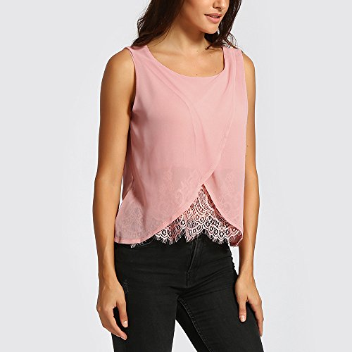 image for Toimothcn Women Chiffon Lace Vest Tank Tops Sleeveless Casual Blouse S