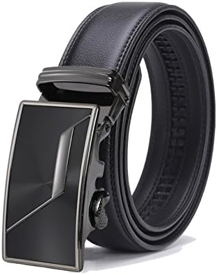 Gnorall Men's Solid Buckle with Automatic Ratchet Leather Belt 35mm