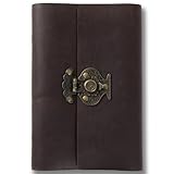 Ancicraft Refillable Leather Journal with Flower Vase Lock 6 Ring Binder A6 Lined Craft Paper 3.75 X 6.75 Inches (Dark Brown & Lined Craft Paper)