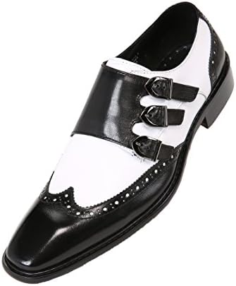 Asher Green Mens Genuine Two-Tone Leather Dress Shoes, Comfortable Triple Monk Strap Wingtip Oxfords