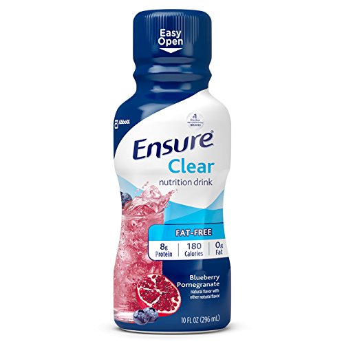 Ensure Clear Nutrition Drink, 0g fat, 8g of high-quality protein, Blueberry Pomegranate, 10 fl oz, 12 Count