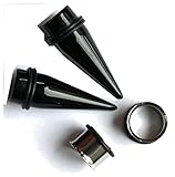 2 Pairs Black Tapers and 316l Steel Tunnels Ear Stretching Kit 00g - 1 inch (7/16 (11mm))