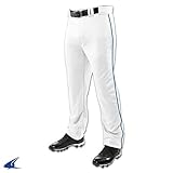 Boy's Champro Sports Youth Triple Crown Open Bottom Piped Pants, White, Navy Pipe, Medium