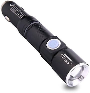 Mobaa Rechargeable Flashlight with Integrated Car Charger, Water Resistant Car Window Breaker for Car Emergency Camping, 3 Modes Zoom Function Ultra Bright LED Rechargeable Traffic Wands Tool