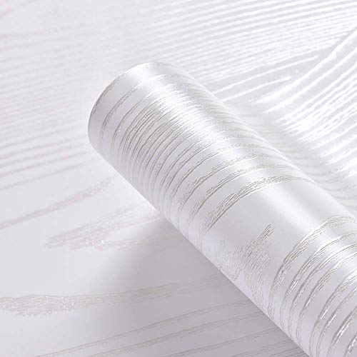 Amao Silver Line White Wood Paper Vinyl Wallpaper Peel and Stick for Countertops Close Removable Wall Sticker 15.7''x78.7'' - Thumbnail 5