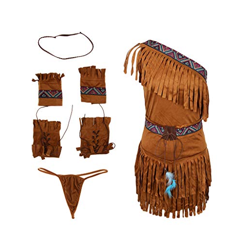 Prettyia Womenâ€™s Tasseled Suede Indian Costume Native America Princess Fancy Dress Outfit - Khaki, XL