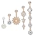 Hanpabum 5Pcs 14G Surgical Stainless Steel Dangle Belly Button Rings for Women Girls CZ Navel Rings Body Piercing Jewelry (B:Rose-gold Tone)