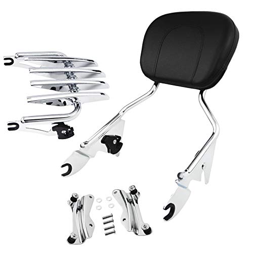 Detachable Chrome Passenger Backrest Sissy Bar w/Pad & 4-Point Docking Kit & Stealth Luggage Rack For 2014-2019 Harley Davidson Touring Electra Glide Road Glide Road King Street Glide