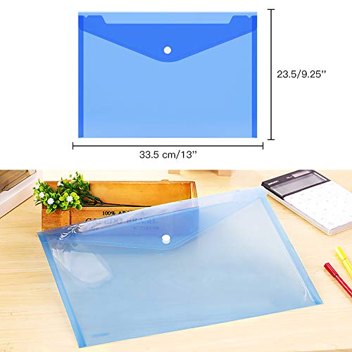 Set of 18 Document Folder Plastic Envelopes with Snap Button Transparent Poly Envelops Waterproof Project Envelope Folder, US Letter/A4 Size-6 Colors for School,Home,Office Organization