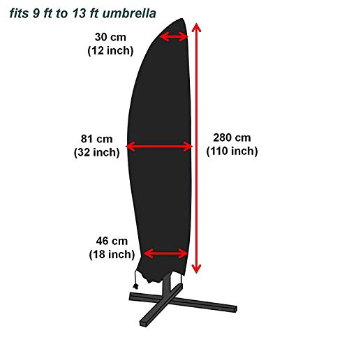 skyfiree Patio Umbrella Covers Cantilever Offset Umbrella Cover 9 to 13 ft 420D Waterproof Durable Outdoor Market Parasol Cover with Zipper Banana Umbrella Protector Black