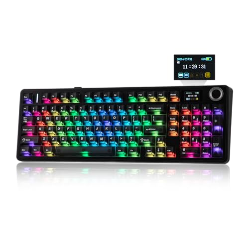 EPOMAKER AULA F99 MAX Wireless Mechanical Keyboard, Screen&Knob, 8000mAh, Creamy Gasket&Lubed Switches, PBT Keycaps, RGB, Mac Keys, Tri-Mode Gaming Keyboard for PC/Mac (Matte Black)