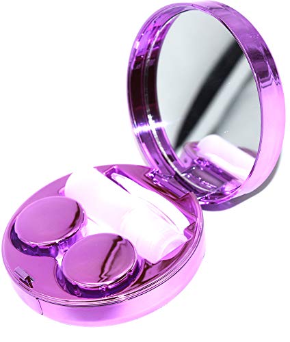 Cute Fashion Contact Lens Case,Portable Travel Glitter Luxury Bling Stars Liquid Quicksand Contact Lens Cases Eye Care Set(Purple-1)