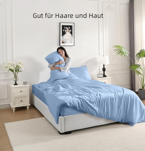 bienDo Fitted Sheet, 160 x 200 cm Bed, Vegan Bamboo Silk, 400 Thread Count, Pocket 35 cm, Cooling Sheet, Breathable and Soft – Blue