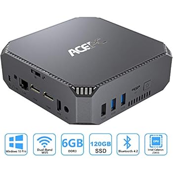AK2 Mini PC Intel Celeron J3455,Windows 10 Pro Micro Computer,6GB RAM/120GB mSATA SSD,4K HD Graphics,Gigabit Ethernet,Dual Band Wi-Fi