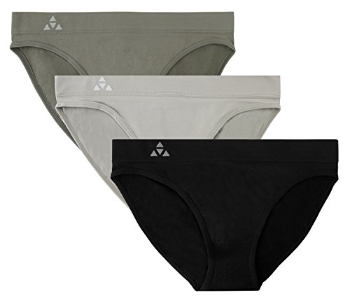 Balanced Tech Women's 3 Pack Seamless Low-Rise Bikini Panties - Black/Charcoal/Grey - Large