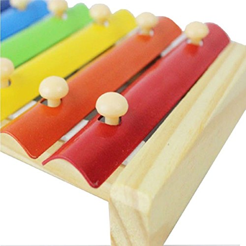 XCSSKG 8 Key Notes Wooden Colorful Hand Knock Piano Glockenspiel Xylophone with Two Mallets Musical Instrument Educational Toy for Kids