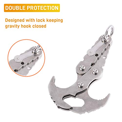 GearOZ Folding Gravity Hook, Stainless Survival Gravity Grappling Hook for Outdoor Hunting Tree Mountain Climbing Camping Tool with Black Rope